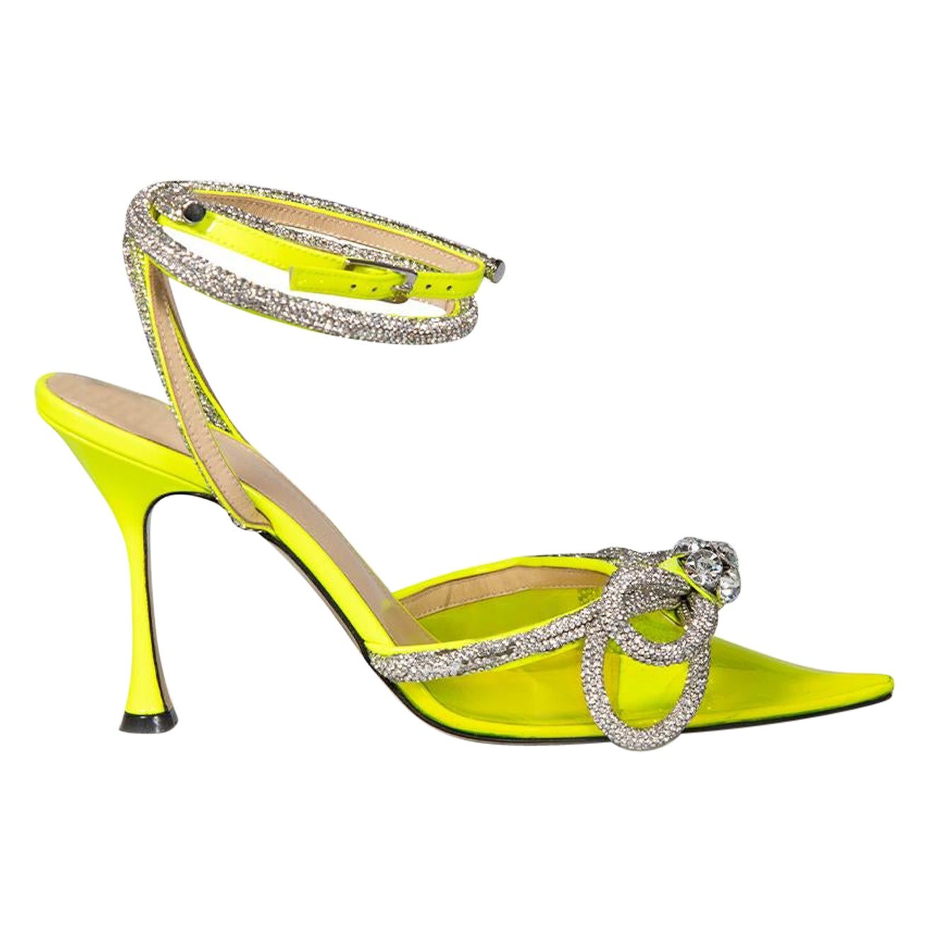 Mach & Mach Neon Yellow PVC Crystal Bow Heels Size IT 37.5 For Sale