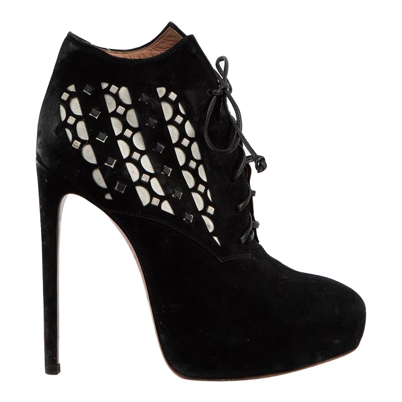 Alaïa Black Suede Cut Out Platform Laced Heels Size IT 36 For Sale