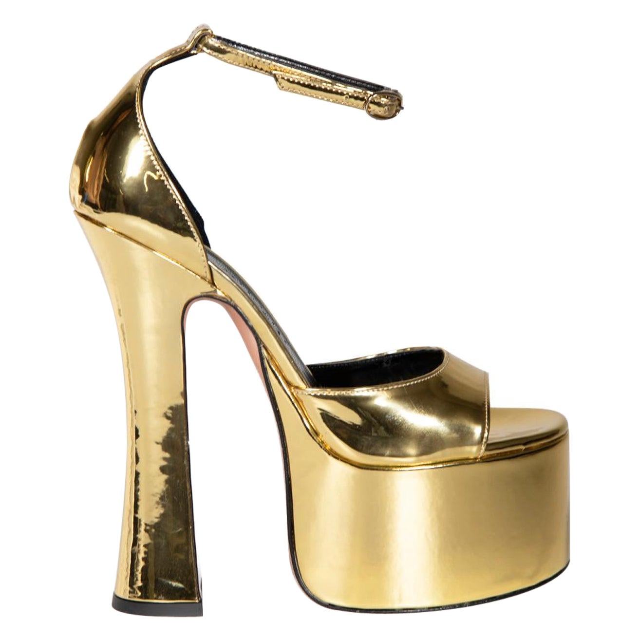 Piferi Gold Leather Rosalia Platform Heels Size IT 37