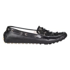 Vintage Dior Black Leather Laser Cut Flower Loafers Size IT 39.5