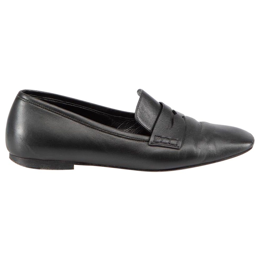 Khaite Black Leather Square Toe Loafers Size IT 37.5 For Sale