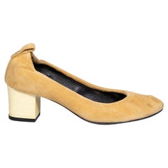 Used Lanvin Camel Suede Wooden Heel Pumps Size IT 35.5