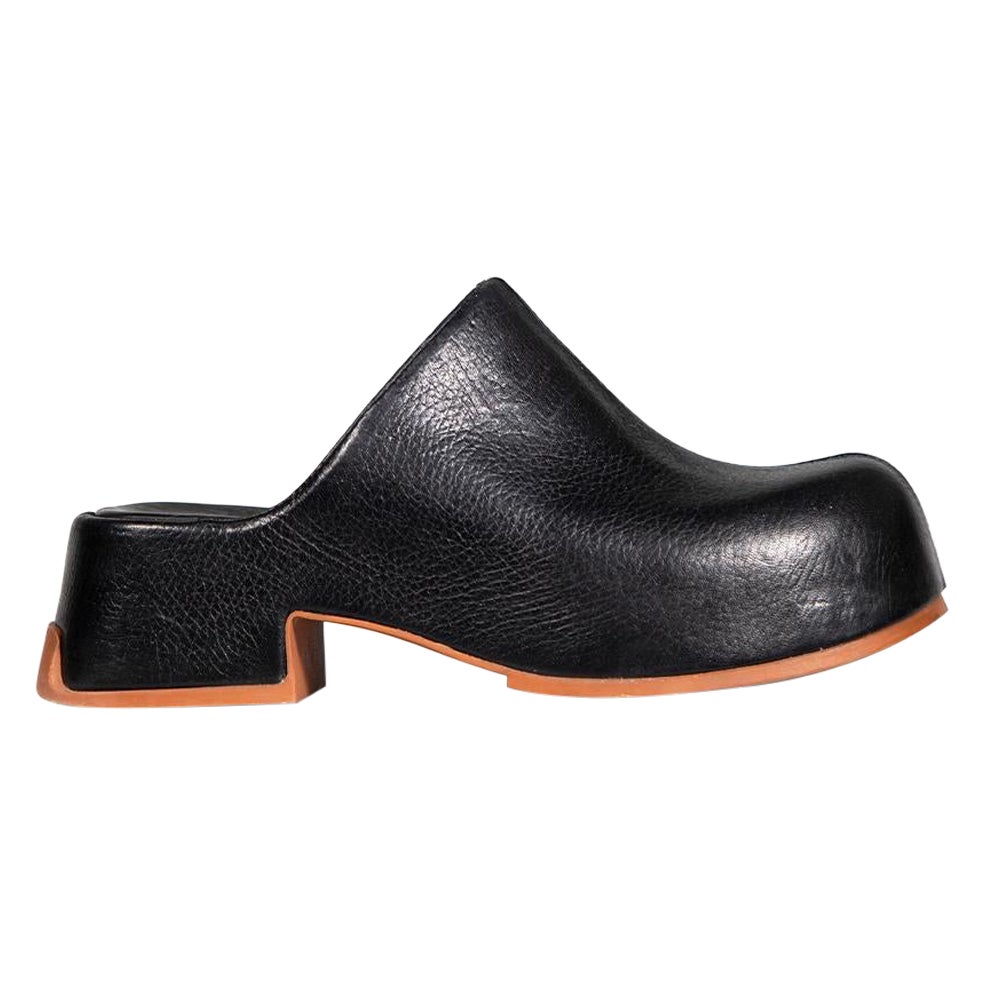 Miista Black Leather Chunky Mules Size IT 38 For Sale
