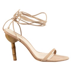 Used Cult Gaia Beige Suede Bamboo Heeled Sandals Size IT 40.5