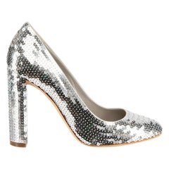 Dior Silver Sequin Block Heel Pumps Size IT 38.5