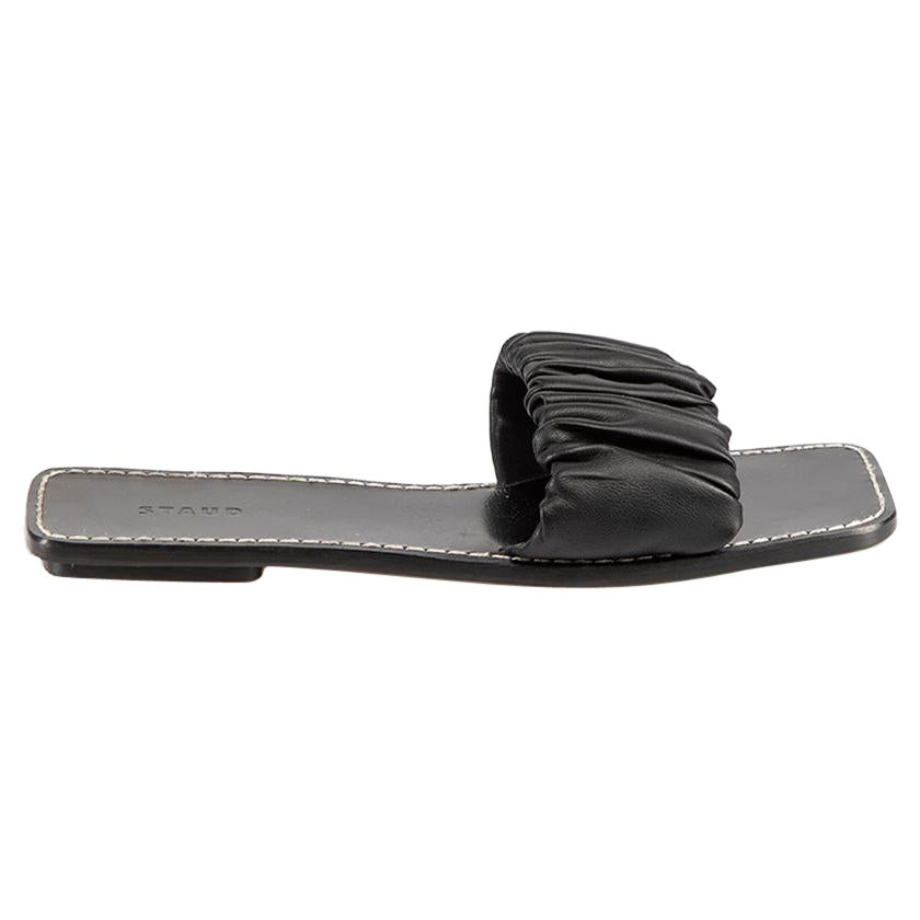 STAUD Black Leather Ruched Slides Size IT 36 For Sale