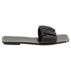 STAUD Black Leather Ruched Slides Size IT 36