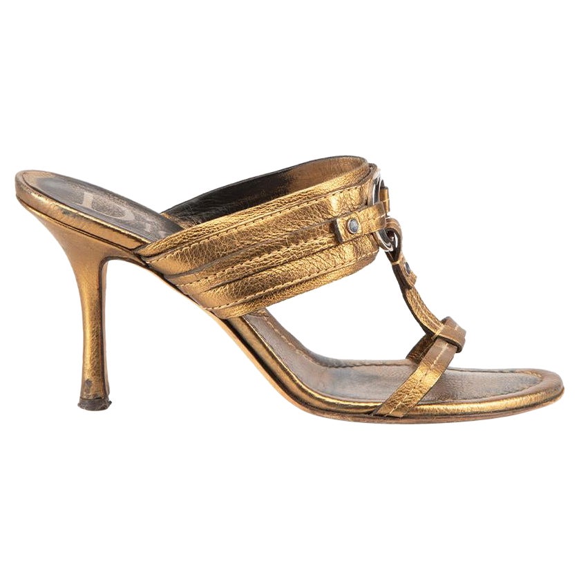 Dior Vintage Gold Leather Logo Strap Sandals Size IT 39