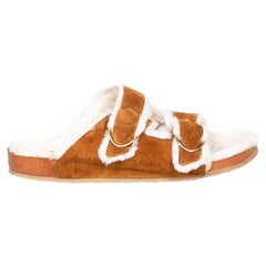 Used Vanessa Bruno Brown Suede Shearling Lined Slides Size EU 40