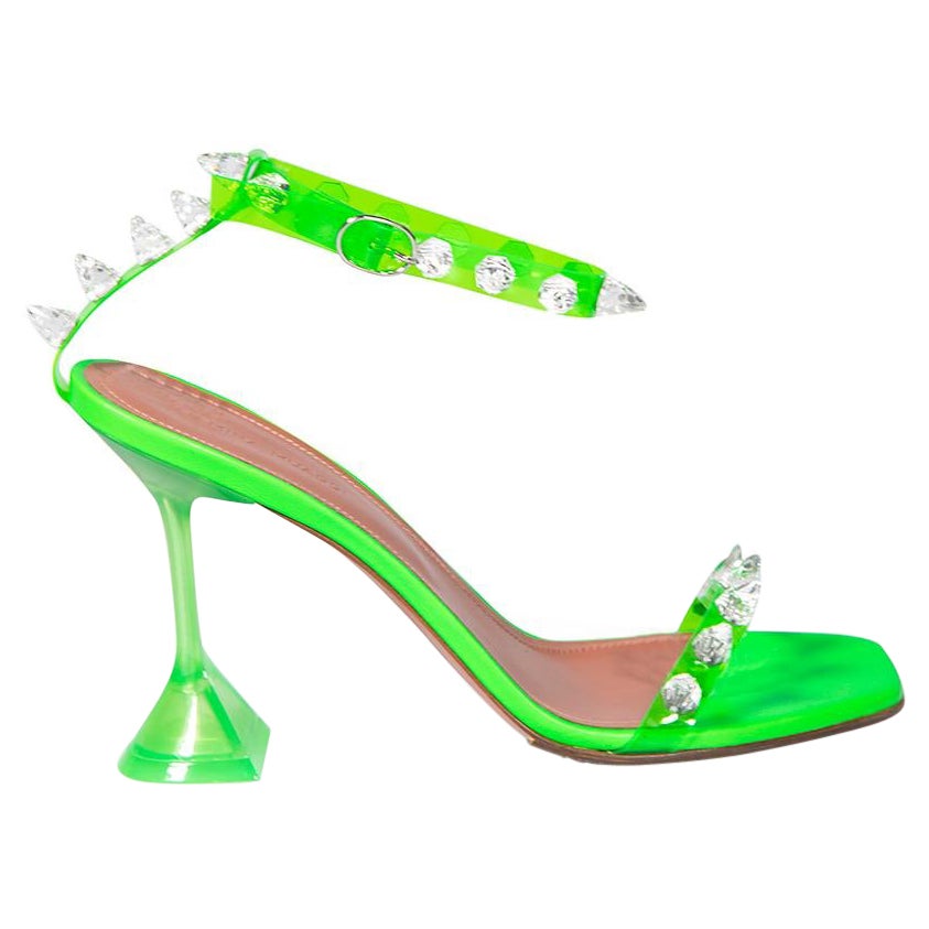 Amina Muaddi Green Julia 95mm Studded Sandals Size IT 39 For Sale