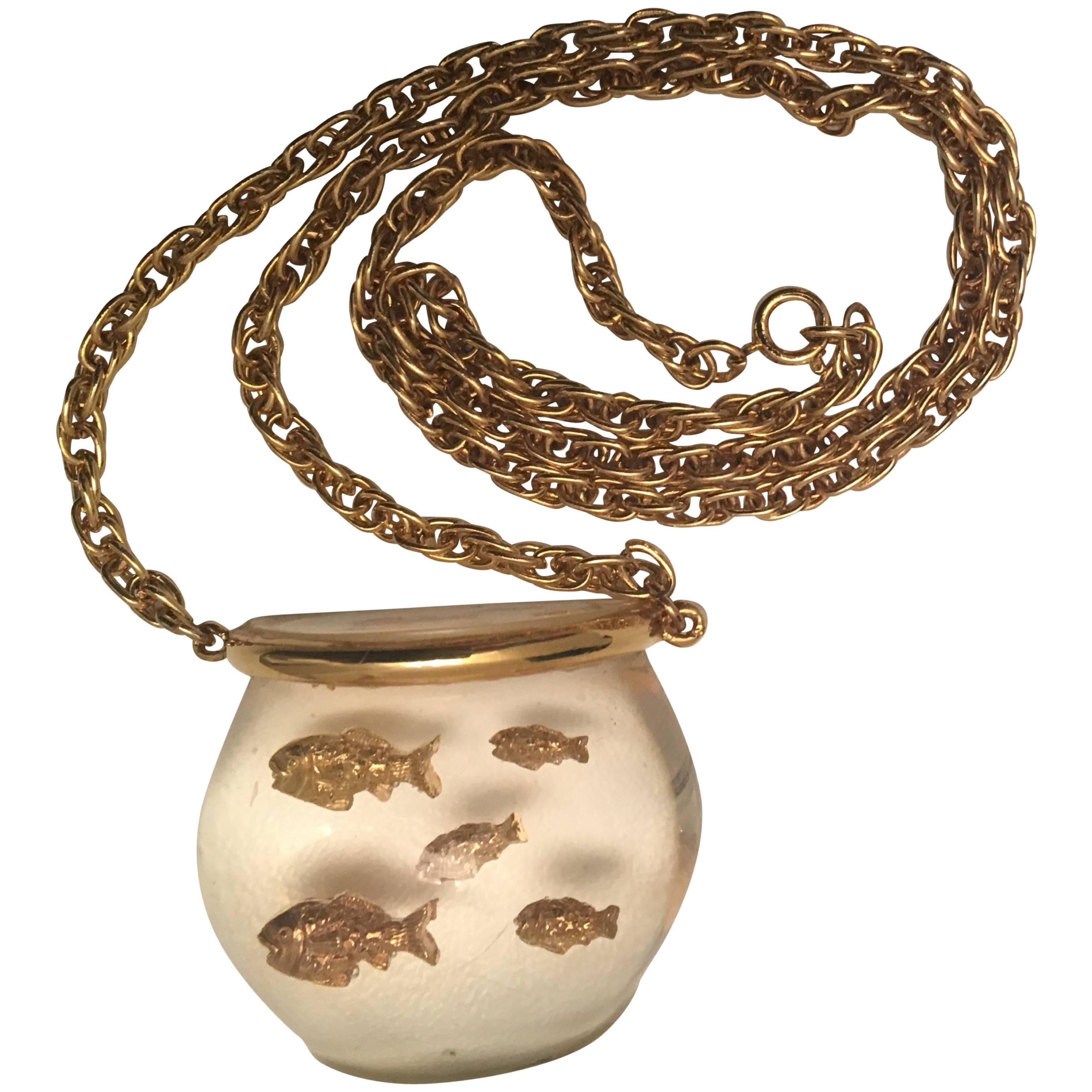 1970's Lucite Fish Bowl Necklace For Sale