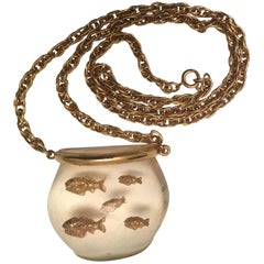 Vintage 1970's Lucite Fish Bowl Necklace