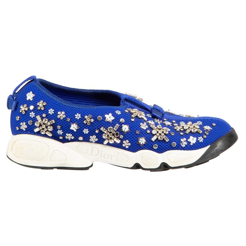 Dior Cobalt Blue Embellished Fusion Trainers Size IT 36 For Sale
