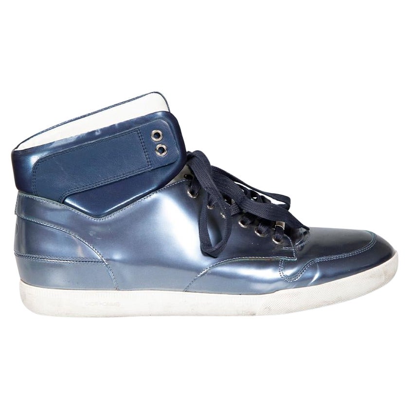 Dior Dior Homme Blue Patent Hi-Top Trainers Size IT 42 For Sale