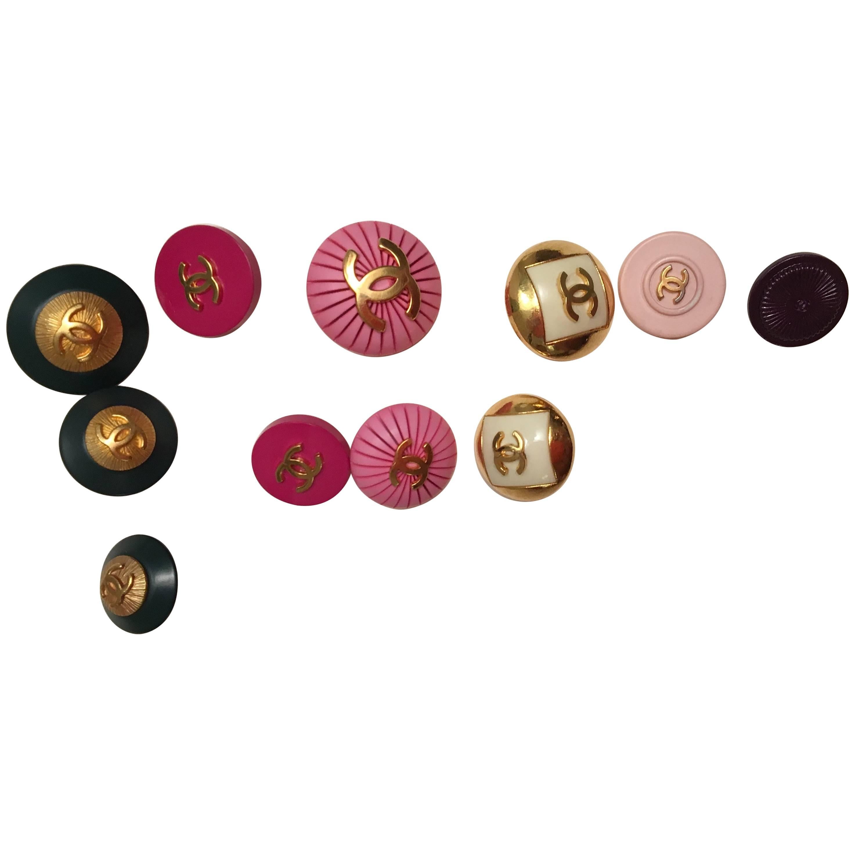 11 Vintage Chanel Buttons - Assorted Colors and Sizes