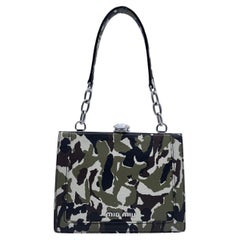 Used Miu Miu Military Green Camouflage Print Leather Handbag with Crystal