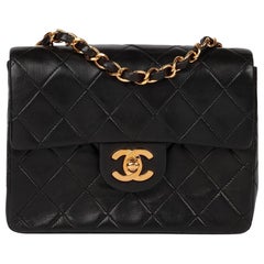 Chanel - Mini sac à rabat classique en cuir d'agneau matelassé - Vintage Square - noir