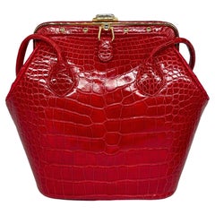 Judith Leiber Retro Red Alligator Shoulder Minaudière Evening Bag, 1990.