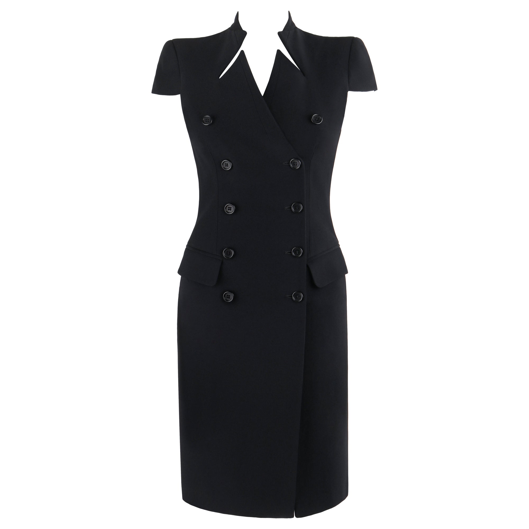 ALEXANDER McQUEEN c.2012 Black Double Breasted Button Up Collar Cocktail Dress For Sale