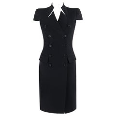 ALEXANDER McQUEEN c.2012 Black Double Breasted Button Up Collar Cocktail Dress