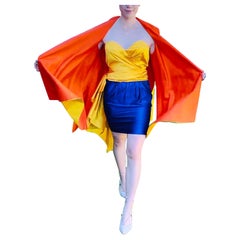 Donna Karan Spring 1987 Sz 2 Three Piece Yellow Orange Blue Bustier Skirt Jacket