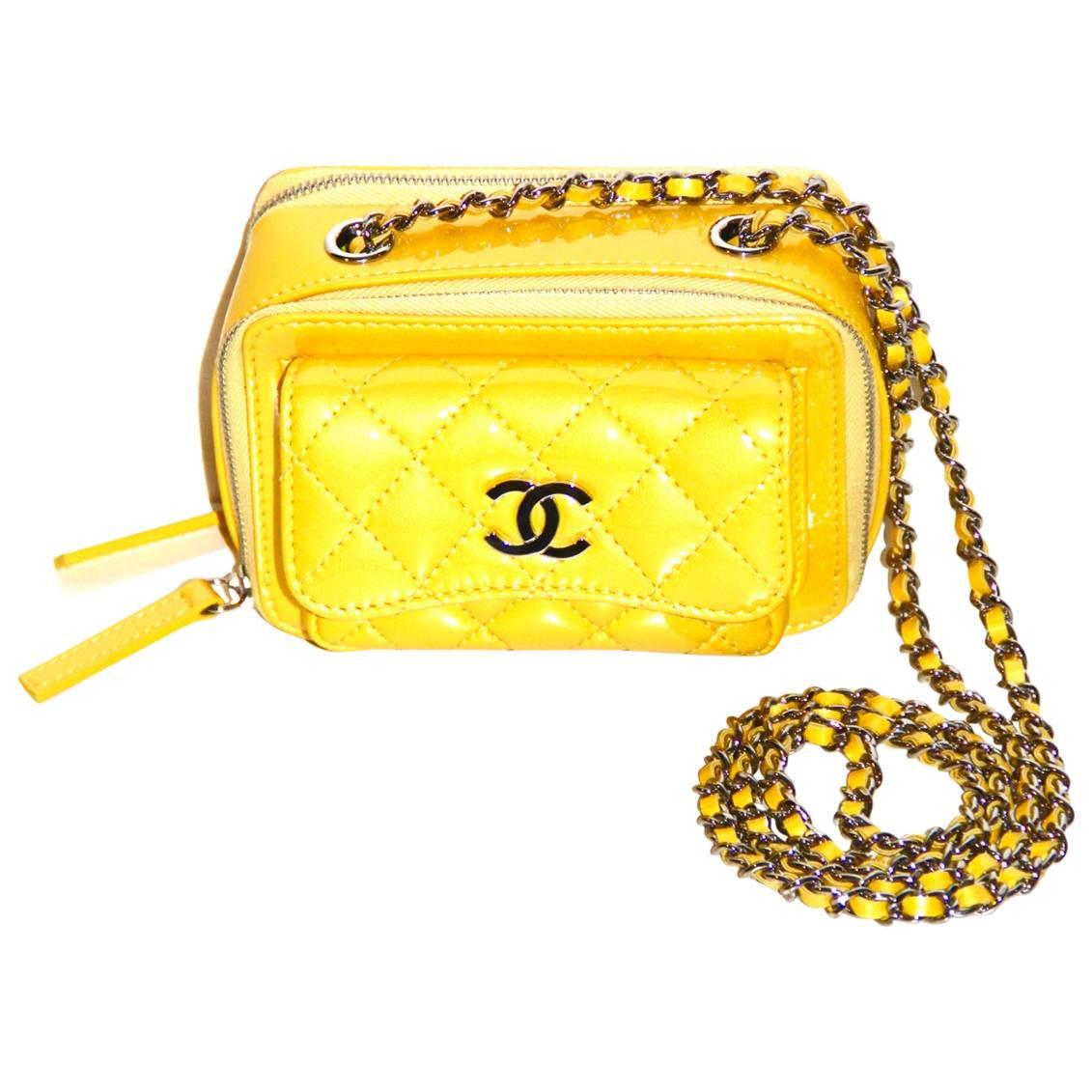 Chanel Mini Pocket Box Bag - Yellow Quilted Patent Leather - Pristine Condition