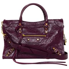Balenciaga 2016 Burgundy Distressed Leather Small Classic City Crossbody Bag