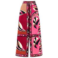 EMILIO PUCCI c.1970's Pink Multicolor Floral Signature Print Velvet Maxi Skirt 1