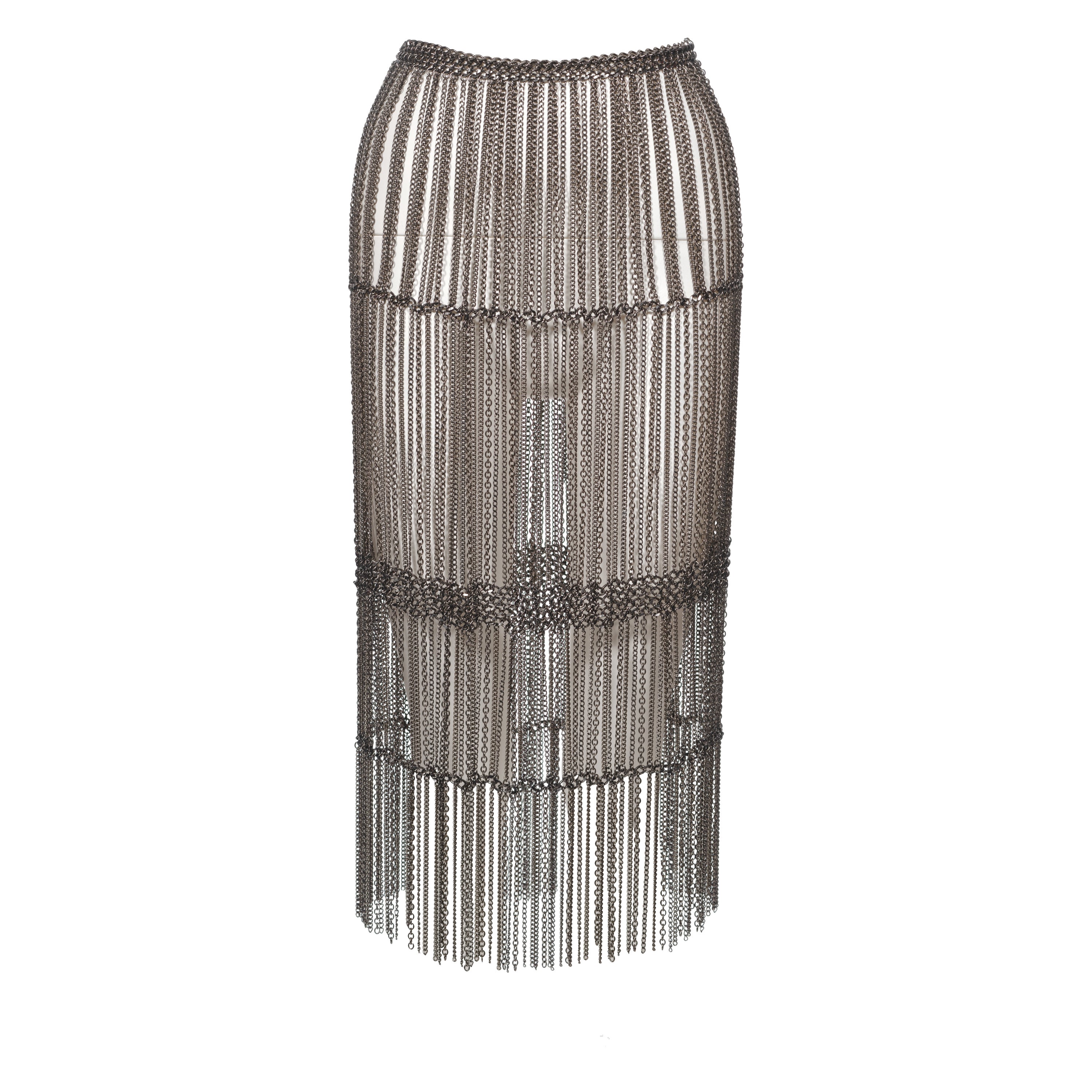 Prada by Miuccia Prada Silver Metal Chain Fringed Evening Skirt, fw 2002 For Sale