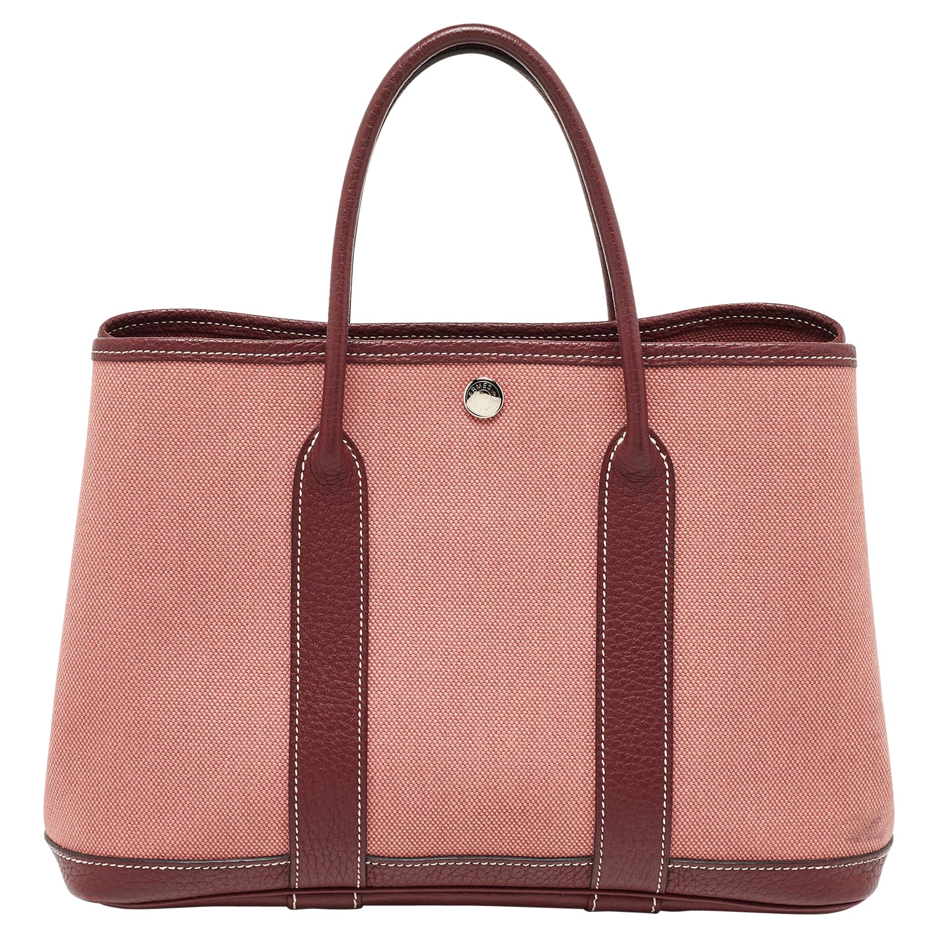 Hermes Rouge H Buffalo Skipper Leather and Toile H Garden Party 30 Bag For Sale