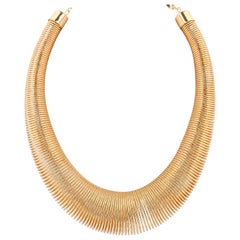 VERSACE c.1980's Ugo Correani Large Gold Coil Spring Statement Necklace