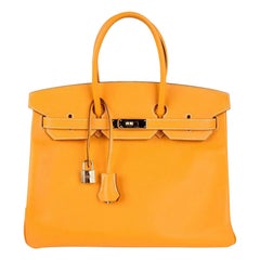 Hermes Birkin 35 Bag Jaune D'Or Yellow Candy Limited Edition Epsom Permabrass  