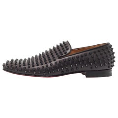 Used Christain Louboutin Black Leather Dandelio Spike Loafers Size 42.5