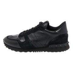 Valentino Dark Blue/Grey Suede And Camo Nylon Rockstud Sneakers Size 41.5