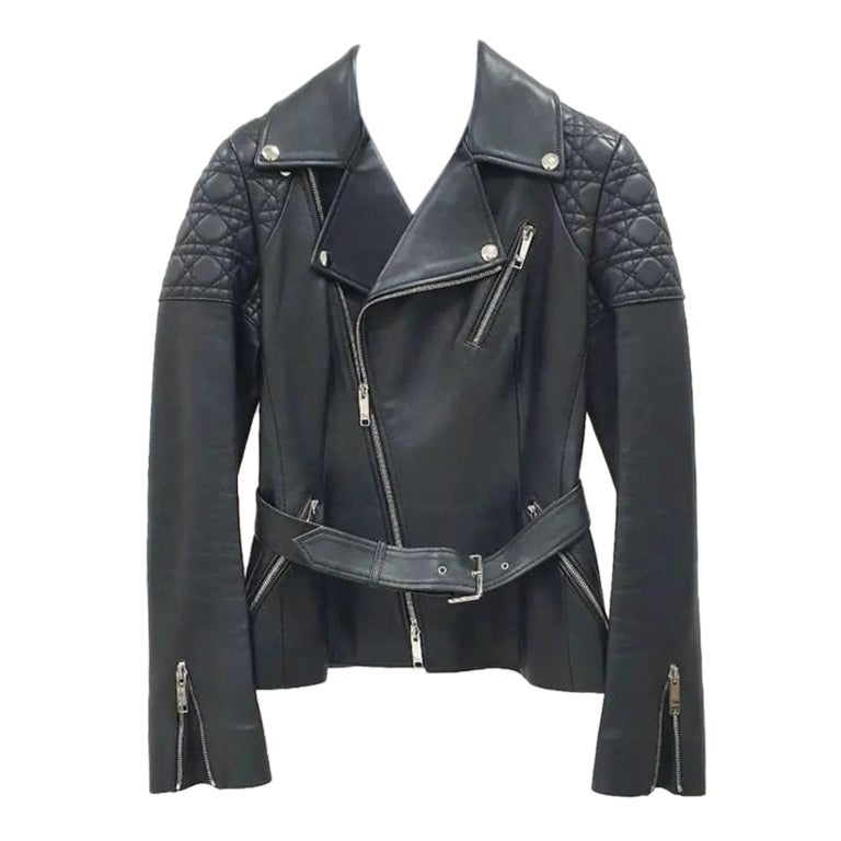 Christian Dior Black Leather Belted Jacket  For Sale