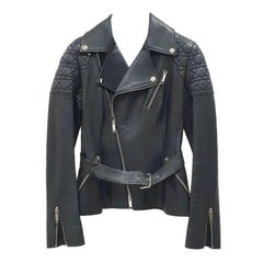 Christian Dior Black Leather Belted Jacket 