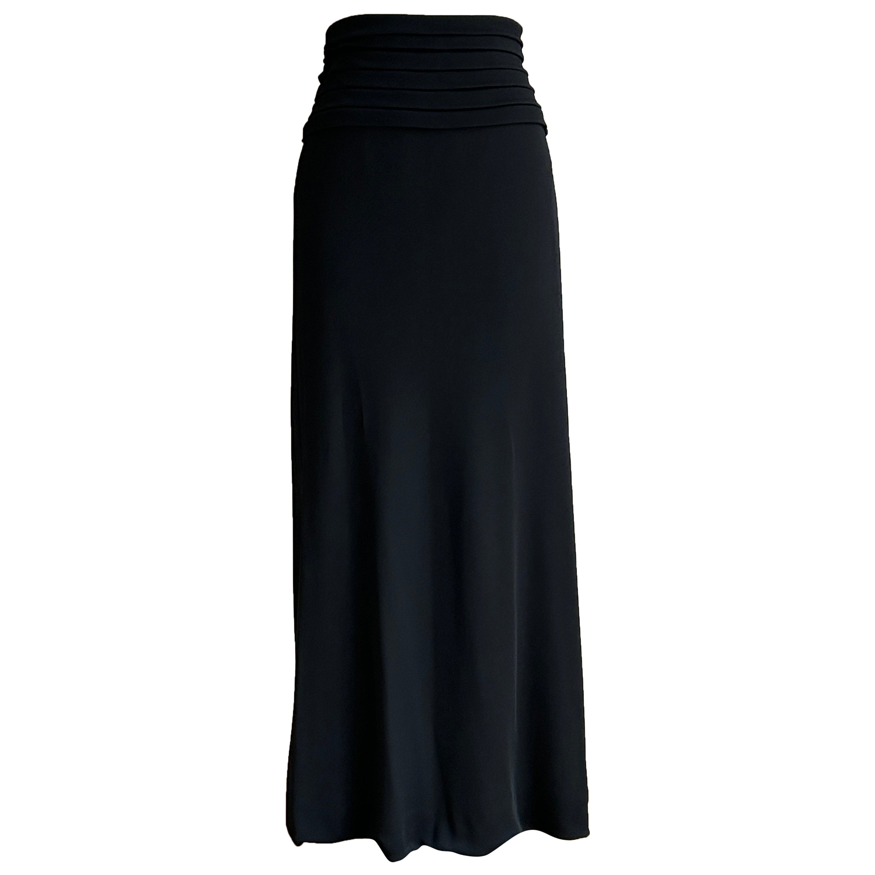 Giorgio Armani Unworn 1990s Black Midi Skirt with Pleat Detail at Waist For Sale