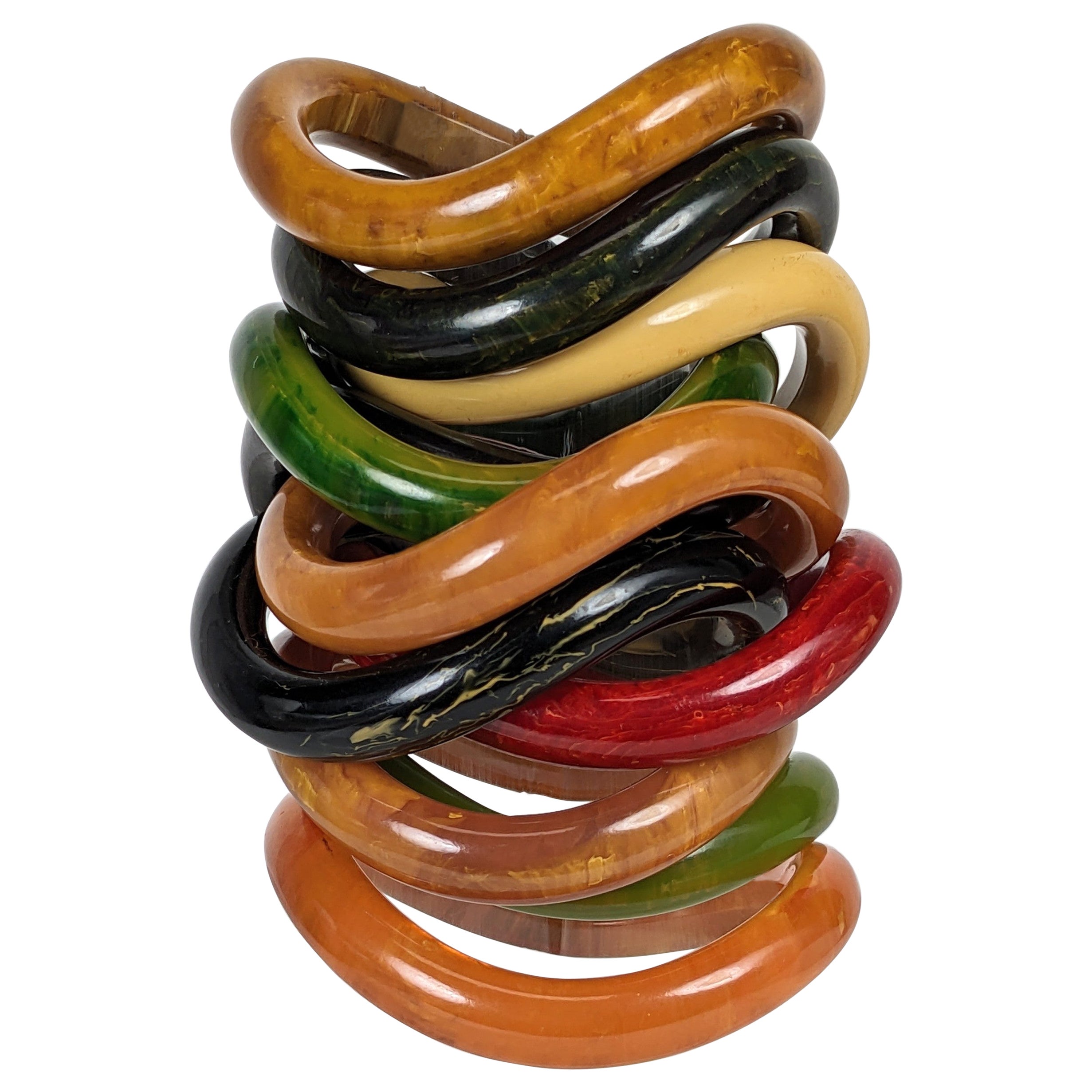 Collection of End of Day Bakelite Squiggle Bracelets