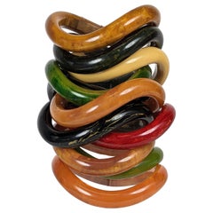 Retro Collection of End of Day Bakelite Squiggle Bracelets