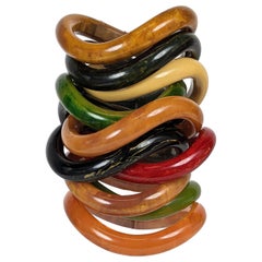 Vintage Collection of End of Day Bakelite Squiggle Bracelets