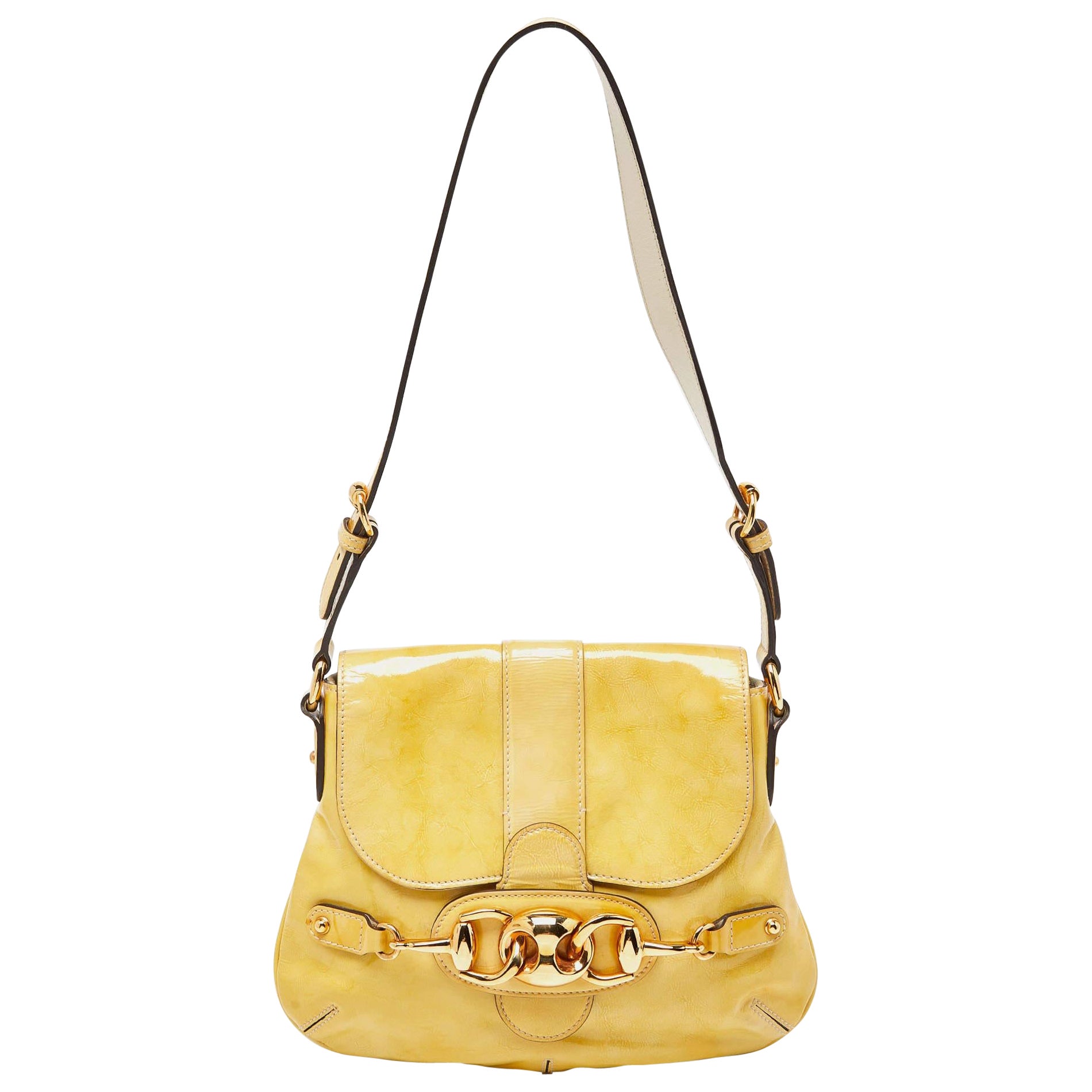 Gucci Yellow Patent Leather Wave Flap Bag For Sale