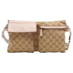 Gucci - Sac ceinture à double poche en toile et cuir beige/rose GG