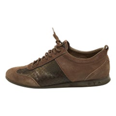 Louis Vuitton Brown Textured Suede and Monogram Fabric Low Top Sneakers Größe 39.