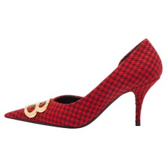Balenciaga Red/Black Houndstooth Tweed BB Pointy Pumps Size 39