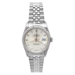 Vintage Rolex 18K White Gold Stainless Steel Diamond Datejust Men's Wristwatch 36 mm