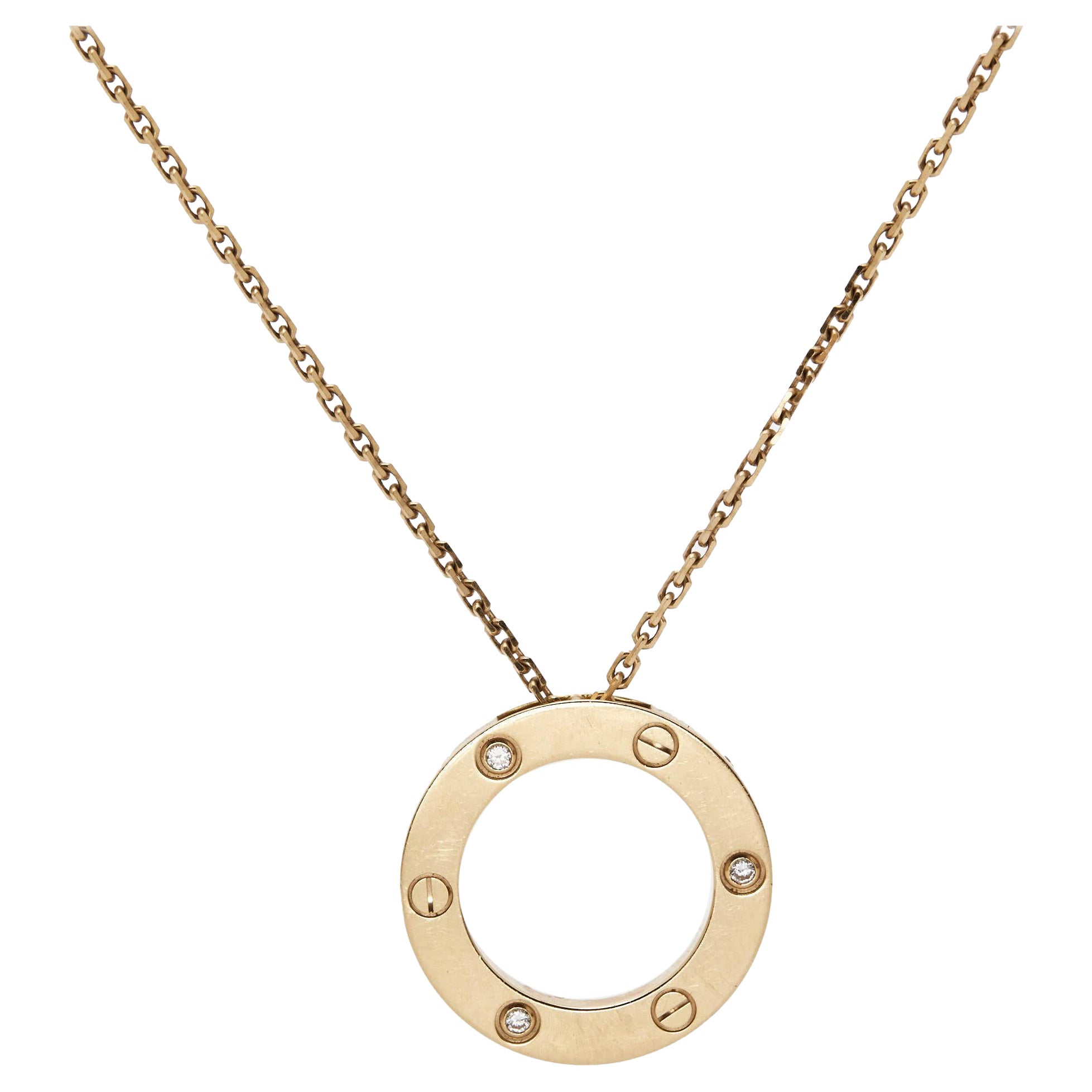 Cartier Love Diamond 18k Rose Gold Necklace For Sale