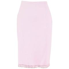 Vintage Valentino Boutique Pink Silk Beaded Fringe Pencil Skirt SZ 14