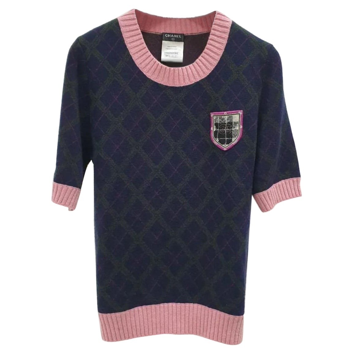 Chanel New CC Patch Cashmere Tartan Top For Sale