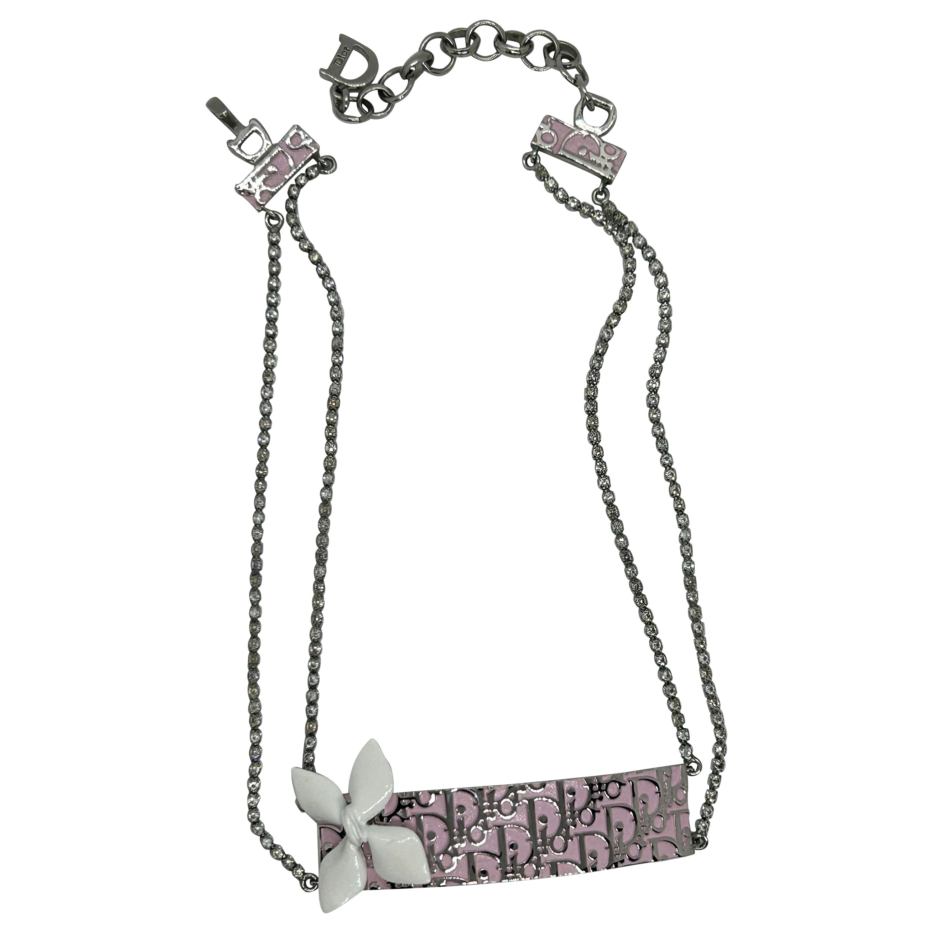Christian Dior pink trotter logo choker necklace