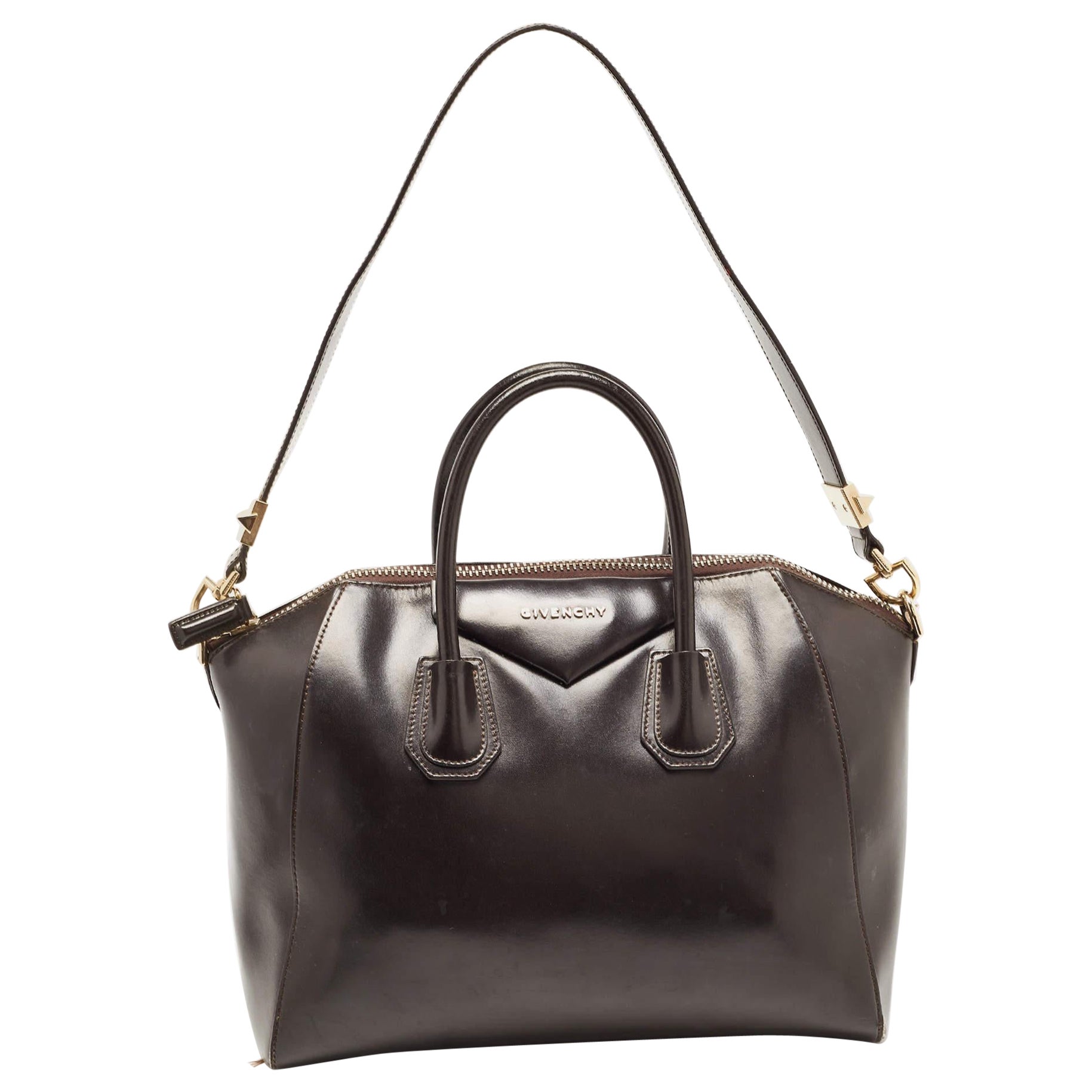 Givenchy Dark Brown Leather Medium Antigona Satchel For Sale